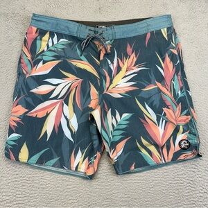 Oneill Cruzers Board Shorts Mens 38 Blue Floral Hawaiian Stretch Surf Beach Swim